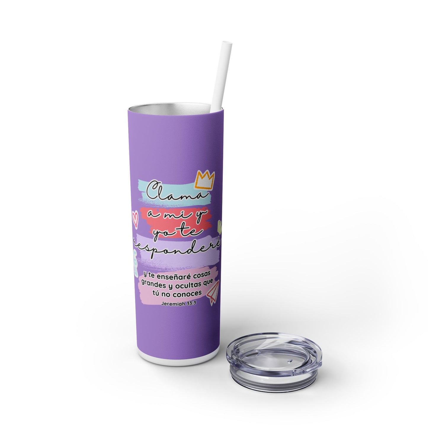Jeremias 33:3 Tumbler with Straw - 20oz Purple Squared Design